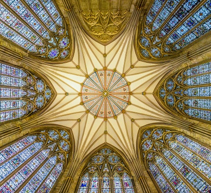 The Chapter House of York Minster,
Built in the Decorated Gothic style and octagonal in shape, it was begun in 1260 and completed in 1286.