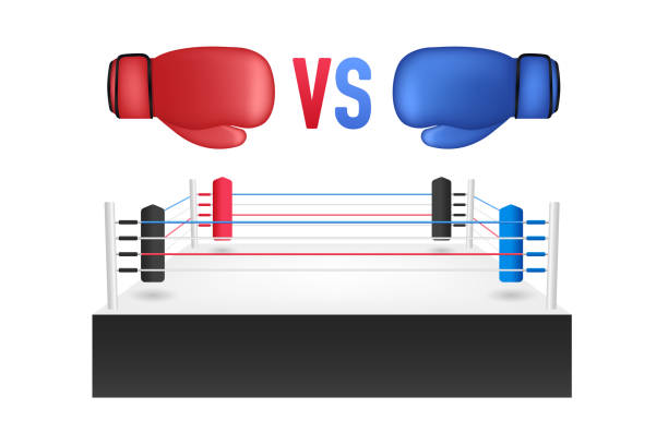 istock Boxing ring with red gloves vs blue. Boxing ring arena vector design. Sports and fight competition. Battle and match design. Vector illustration 2130162671