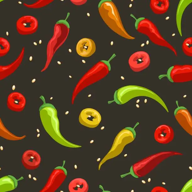 Vector illustration of Colored chili pepper seamless pattern
