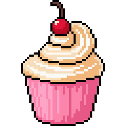 pixel art of cup cake snack isolated background