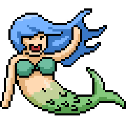 pixel art of mermaid girl smile isolated background
