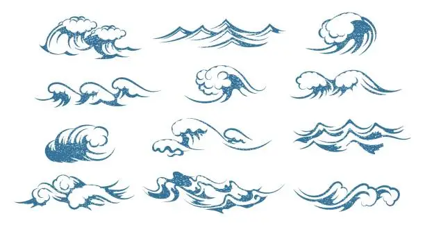 Vector illustration of Ocean cartoon grunge waves