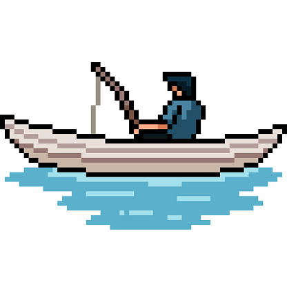 pixel art of fishing paddle boat isolated background