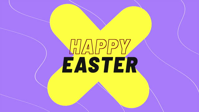 Cheerful Happy Easter text on purple background
