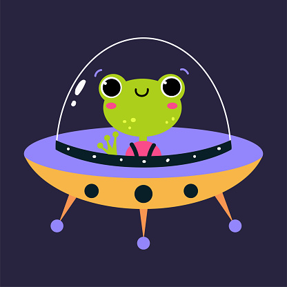 Space Adventure with Frog Astronaut in Shuttle Exploring Galaxy Vector Illustration. Funny Animal Cosmonaut Engaged in Spaceflight and Universe Discovery Concept