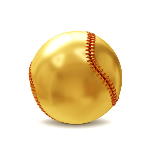 istock Golden baseball ball isolated on white background 2130233899