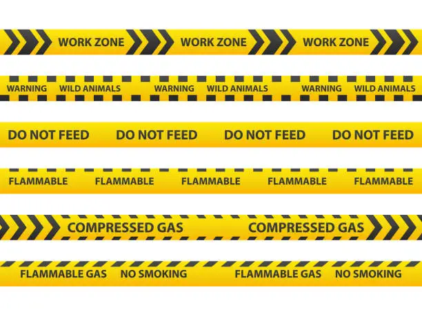 Vector illustration of Caution tape set of yellow warning ribbons