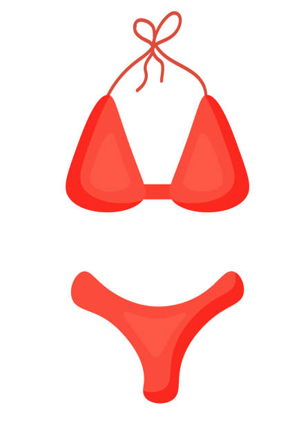 illustrazioni stock, clip art, cartoni animati e icone di tendenza di costume da bagno estivo da donna. bikini rosso. costumi da bagno da spiaggia. illustrazione vettoriale del fumetto. - swimming trunks bikini swimwear red