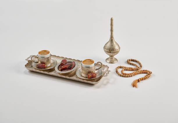istock Ramadan, turkish coffee and dates zinc tray. 2130284213