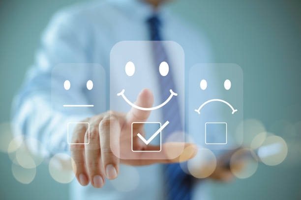 istock Customer satisfaction survey feedback concept. 5-star rate satisfaction review. Best service experience five star icon rating online application. Man evaluation product, satisfaction good opinion 2130293361