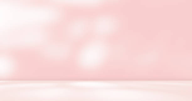 Empty pink colour room studio with sunlight effect shadow on the floor and wall for product presentation.