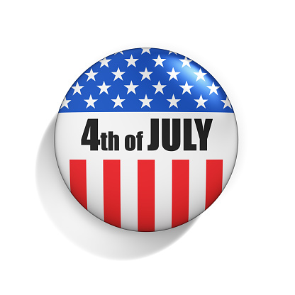 Badge with USA flag and text 4th of July isolated on the white background. Happy American Independence Day. 3d illustration.