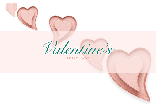Happy Valentine's Day card design with stylish pink 3D hearts and overlaid central banner with text. White Background with copy space. Valentines day concept for February 14th