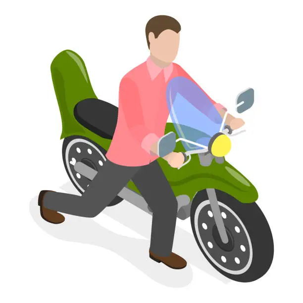 Vector illustration of 3D Isometric Flat Vector Set of Motorcycles. Item 1