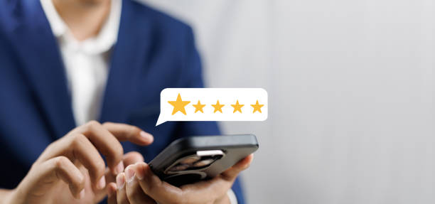 istock Online customer satisfaction Survey service concept, client rate service from experience in application,Consumer give five-Stars and feedback review for quality, Business reputation ranking from buyer 2130348283