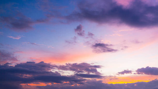 istock Clouds and sky in the evening,Real amazing panoramic sunrise or sunset sky with gentle colorful clouds. Long panorama, crop it 2130354080