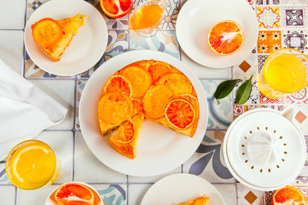 istock Orange cake with fruit citrus slices. Top view. 2130359977