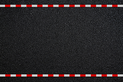 New asphalt texture background and white red line . Top view