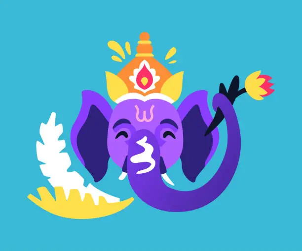 Vector illustration of Head of Ganesha - modern colored vector illustration