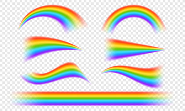 farbenfroher realistischer regenbogeneffekt auf transparentem hintergrund. vektor verschwommener regenbogen zum überlagern. regenbogen png. fantasie-dekorationselement. - regenbogen stock-grafiken, -clipart, -cartoons und -symbole