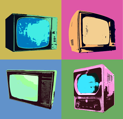 Posterised or Pop Art styled Electronic Equipment from the 1960’s 0r 1970’s. Retro Style, old-fashioned,