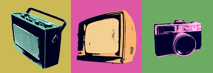 Posterised or Pop Art styled Electronic Equipment from the 1960’s 0r 1970’s. Retro Style, old-fashioned,