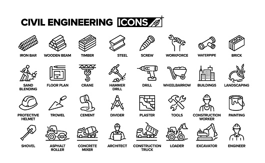 Civil engineering line icon set. Group of object.