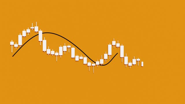 Falling candle stick chart, stock market, orange background.