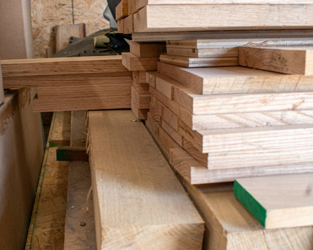 istock Stacked lumber in a wood shop 2130428964