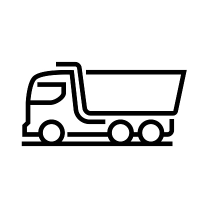 Dump Truck Cars Line Icon. Auto, Car, Truck, Construction Industry.