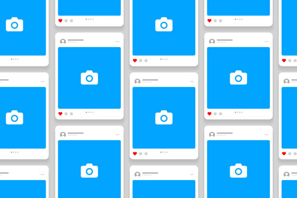 social-media-karussell-post-vorlagen-mockup. mobile app-oberfläche mit leeren bildern, bearbeitbaren beiträgen. scroll-frame-seiten, social-media-fotografie. - soziales thema stock-grafiken, -clipart, -cartoons und -symbole