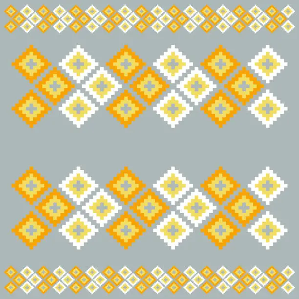 Photo of Ikat tribal Indian seamless pattern. Ethnic Aztec fabric carpet mandala ornament native boho chevron textile.Geometric African American oriental tranditional vector illustrations. Embroidery style.