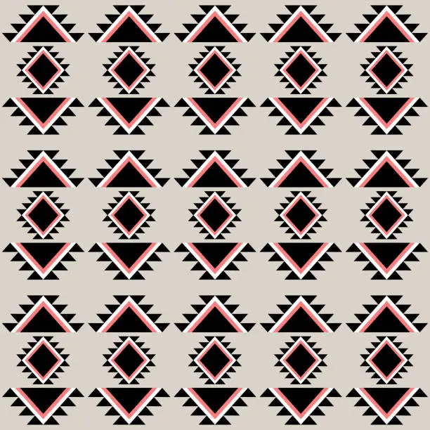 Photo of Ikat tribal Indian seamless pattern. Ethnic Aztec fabric carpet mandala ornament native boho chevron textile.Geometric African American oriental tranditional vector illustrations. Embroidery style.