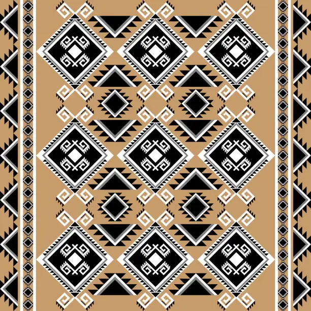Ikat tribal Indian seamless pattern. Ethnic Aztec fabric carpet mandala ornament native boho chevron textile.Geometric African American oriental tranditional vector illustrations. Embroidery style.