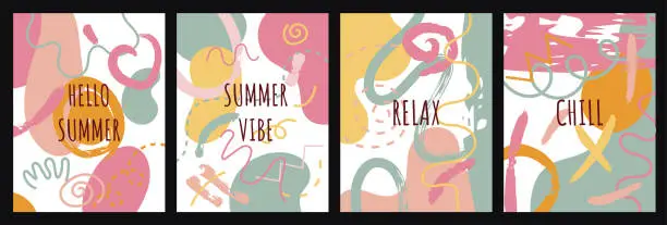 Vector illustration of A set of abstract backgrounds posters on a summer theme.
