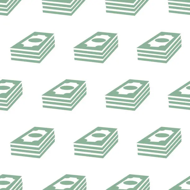 Vector illustration of Seamless pattern with stacks of dollar bills