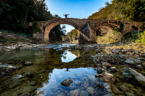 Ameli, Terni, Umbria, Italy: Amelia and the Orgamazza bridge, with a Roman base and a medieval structure that still allows it to be crossed today