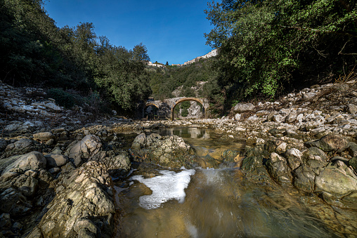 Ameli, Terni, Umbria, Italy: Amelia and the Orgamazza bridge, with a Roman base and a medieval structure that still allows it to be crossed today