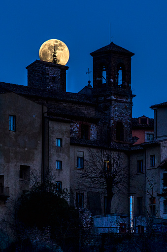 Amelia, Terni, Umbria, Italy:\nNight with full moon over Amelia