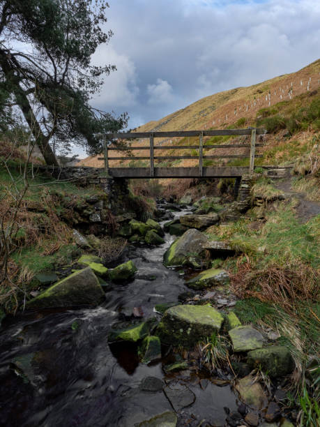 istock Mountain river in England, dreamy scenery, moss-covered stones and beautiful waterfall in the forest. Sunny creek in spring cloudy Yorkshire evening. small cascade surrounded by moss and autumn leaves 2130777578