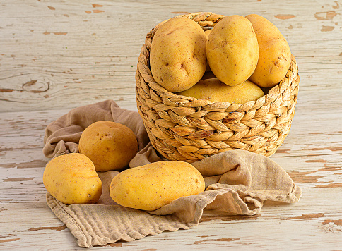 A Wicker Basket with Potatoes