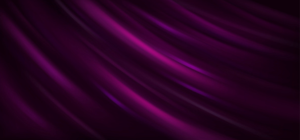 Deep purple rippled fabric material realistic vector background. Award ceremony concept design. Luxury noble cloth backdrop illustration