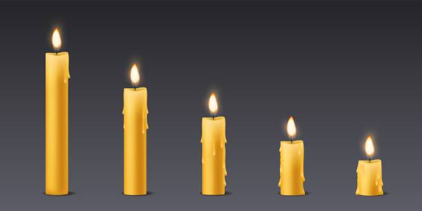 istock Candle combustion stages set. Realistic isolated elements for animation. Natural candles, wax light, flickering fire. Paraffin burning. Church and spa. Realistic 3d isolated elements. Vector concept 2130820331