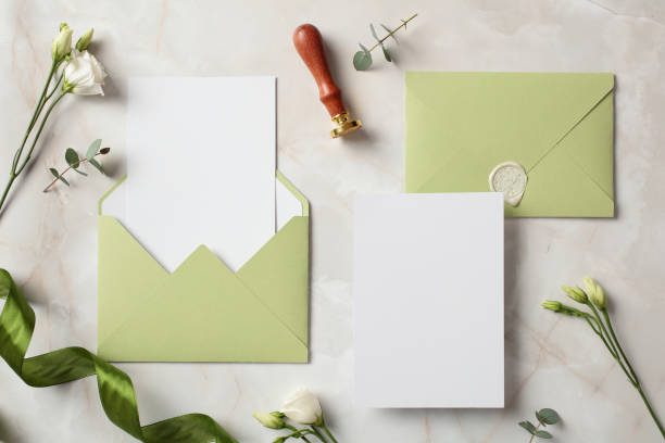 istock Wedding stationery set, invitation rsvp, save the date cards design, mockups on stone table. Flat lay, top view, copy space. 2130891550