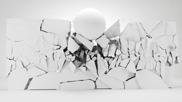 istock Wall broken and fractured by the massive ball. 3d render. 2130902873