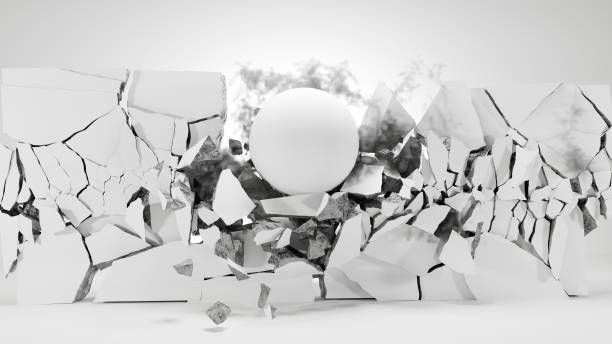 istock Wall broken and fractured by the massive ball. 3d render. 2130903202