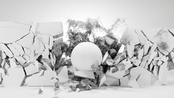 istock Wall broken and fractured by the massive ball. 3d render. 2130903401