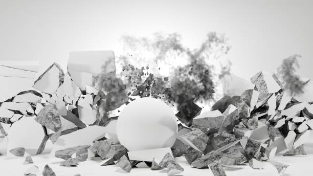 istock Wall broken and fractured by the massive ball. 3d render. 2130903412