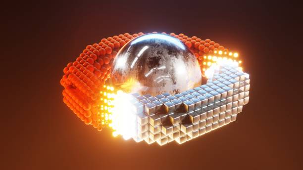 istock 3d composition of metallic sphere surrounded by cubes and balls in various colors, stopped motion with lighting effects. 2130906631