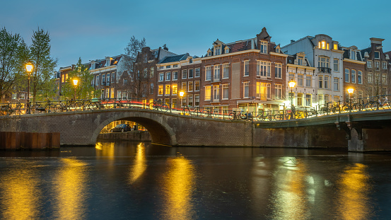 Old bridge crossing the Prinsengracht canal in Amsterdam, Netherlands